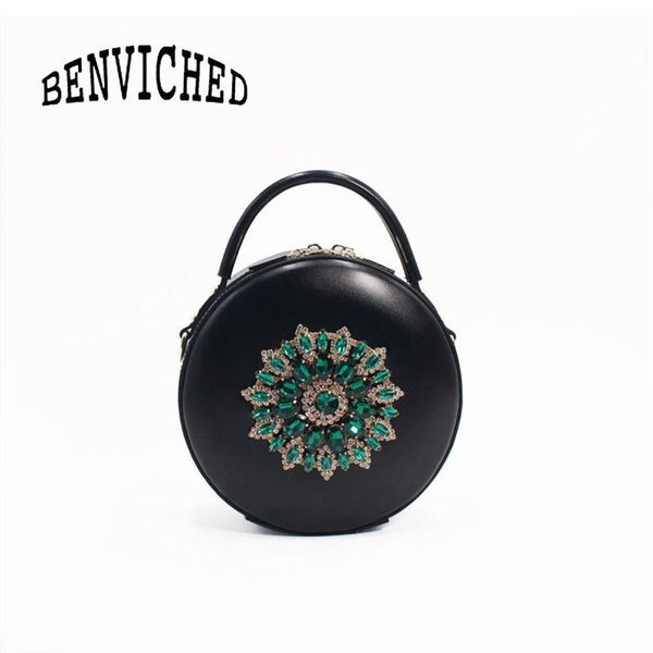 

benviched ladies' genuine cattle leather round bag 2020 new drills fashion handbag single shoulder bag retro mini c389