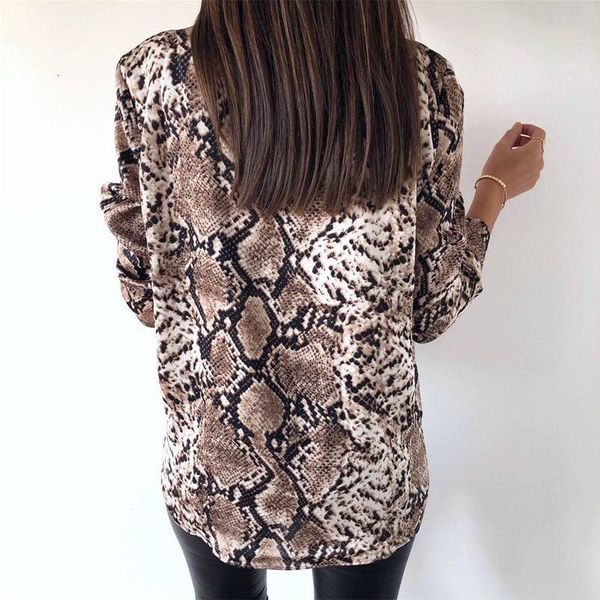 

newly women snake print shirt long sleeve python skin printed casual loose v-neck shirt ladies blouses, White
