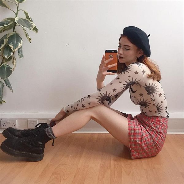 

sun moon printed transparent mesh t shirt women o neck long sleeve slim basic casual female 2020 spring new, White