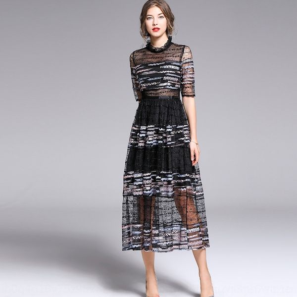 

вечер стоя рукав платье воротник платье лето qn4og женского вышитых пришивания сетки лоскутного кружева сексуального вечера середины luow3, Black;gray