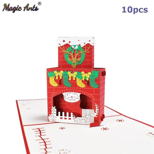 

10 pack 3d christmas cards happy holiday -up fireplace new year cards merry xmas greeting wholesale supplier