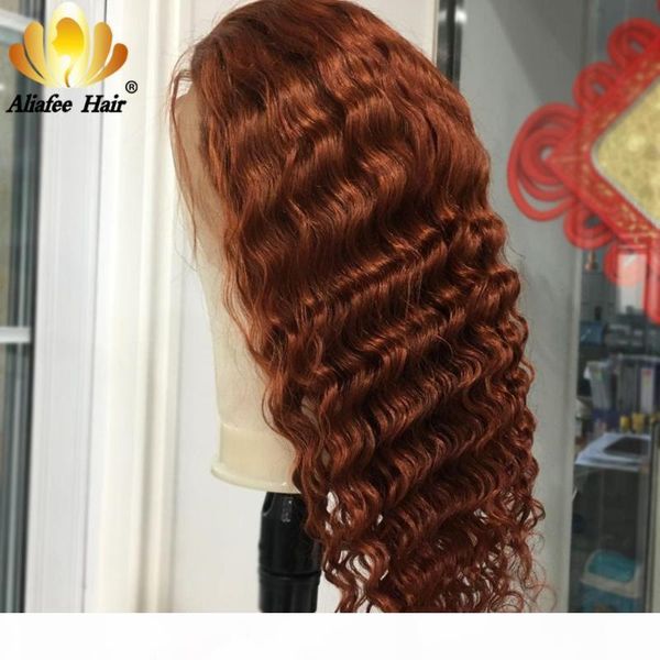 

aliafee ginger orange ombre color deep wave wig peruvian remy hair 13x4 human hair wigs 150% preplucked with baby for women, Black;brown
