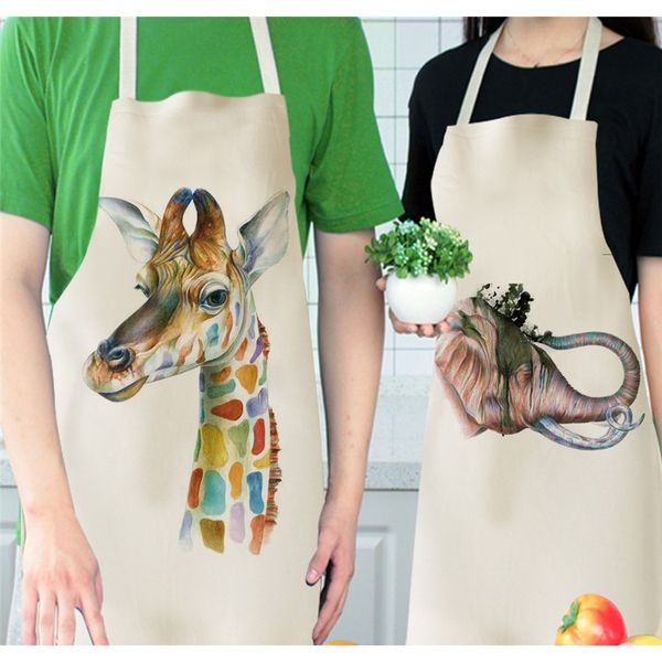

дикие животные печатные кухонные фартуки для женщин детей без рукавов хлопчатобумажные бельевые нагрудники приготовление пищевых чистящих ин