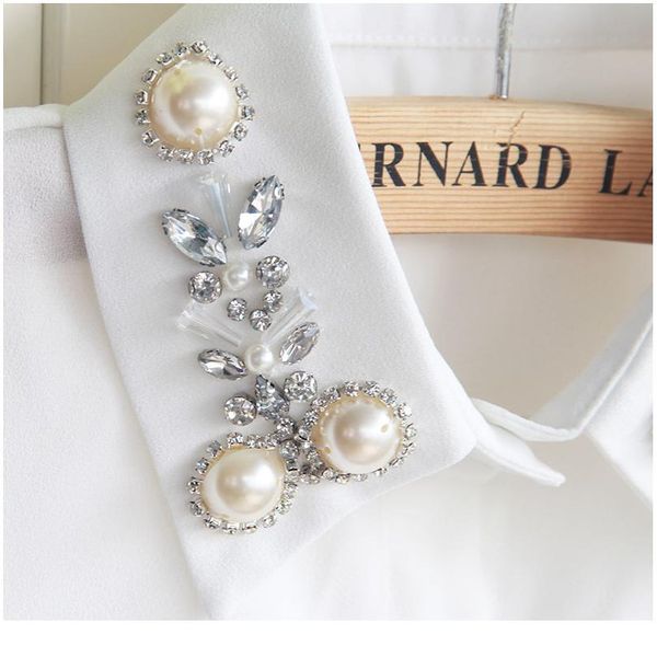 

shirt fake collar white & black tie pearl chiffon detachable collar false collar lapel blouse women clothes acc jllsnp, Blue;red