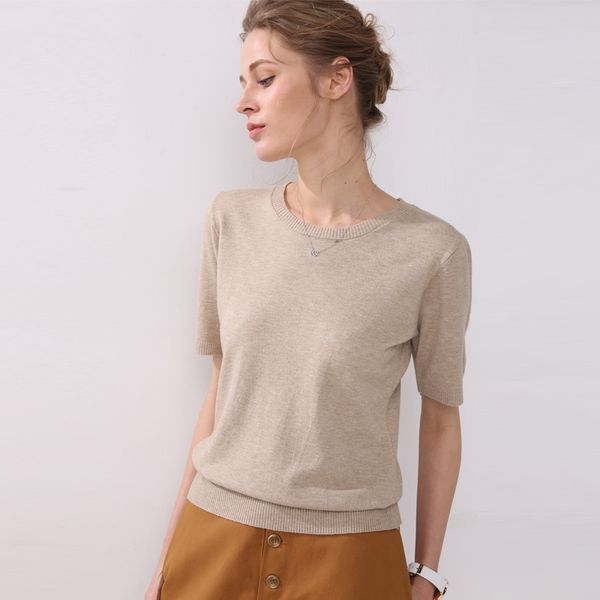 

spring and autumn women's large solid wool cashmere sweater short sleeve round-neck sweaters knit sweater computer oversize 201023, White;black