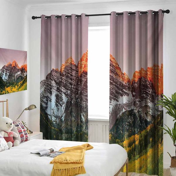 

thermal insulated room darkening window shade scenic western american mountains on valley with snowy peaks at sunset landscape curtain
