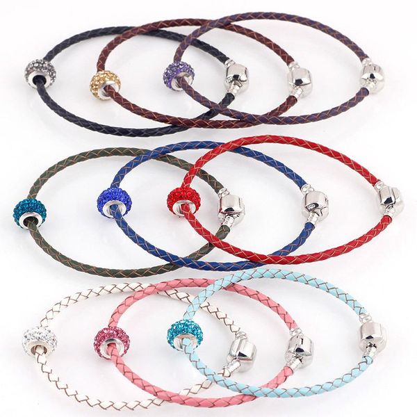 

charm bracelets 9 pcs summer style genuine leather bracelet chain fit for charms diy metal alloy glass european big hole bead, Golden;silver