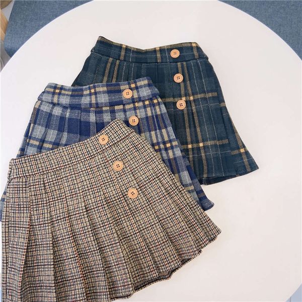 

pleated 2020 winter girls' new cashmere academy sle children's treasure plaid skirt, Blue