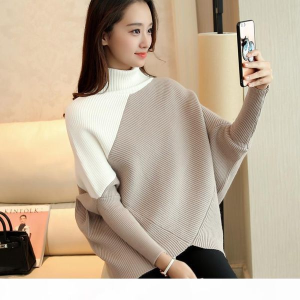

wholesale- 2017 autumn winter new women turtleneck sweater batwing sleeve pullover thickening loose fashion sweater women q1825, White;black