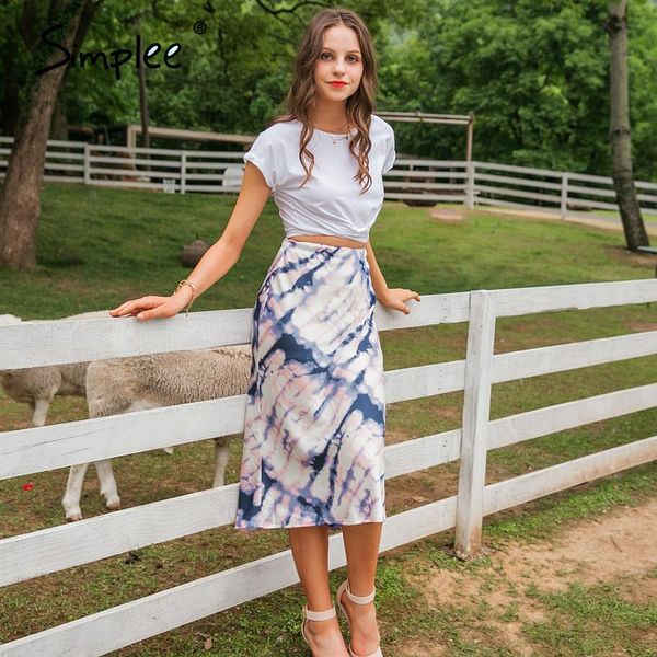 

simplee tie dye печать midi юбка женщины осень упругие высокой талией женский юбка повседневная streetwear party club дамы нижняя юбка sqcok, White;black