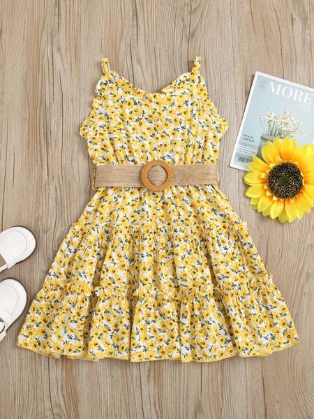

toddler girls floral belted ruffle hem cami dress she, Red;yellow