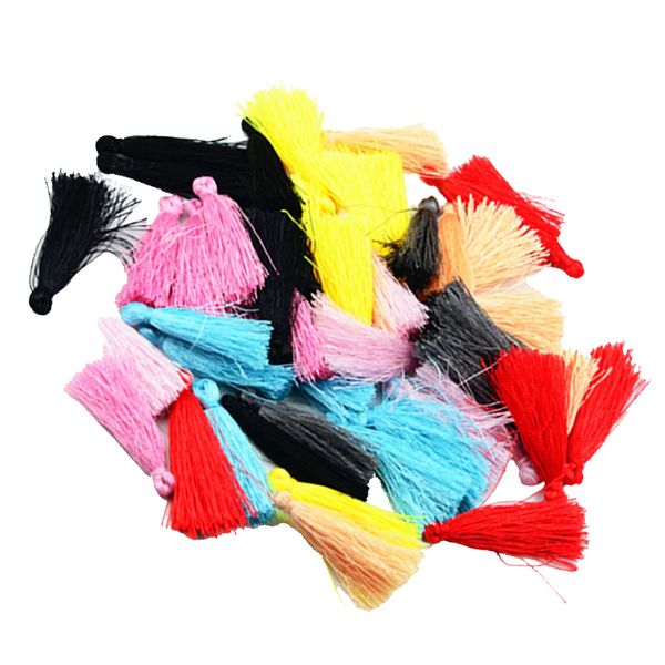 

50 pieces mixed color silk tassels charms satin tassel for bookmark craft phone chain bag pendant key ring making 4cm
