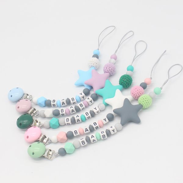 

personalized name handmade pacifier clips holder chain silicone pacifier chains five star baby teether teething chain pacifier chain