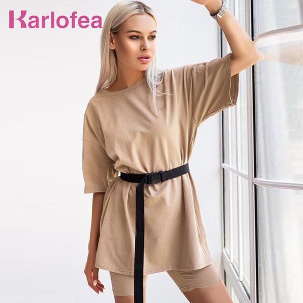

karlofea summer basic simple loungewear women cotton casual 2 piece sets sports loose long tees bike shorts outfits street wear1, Gray