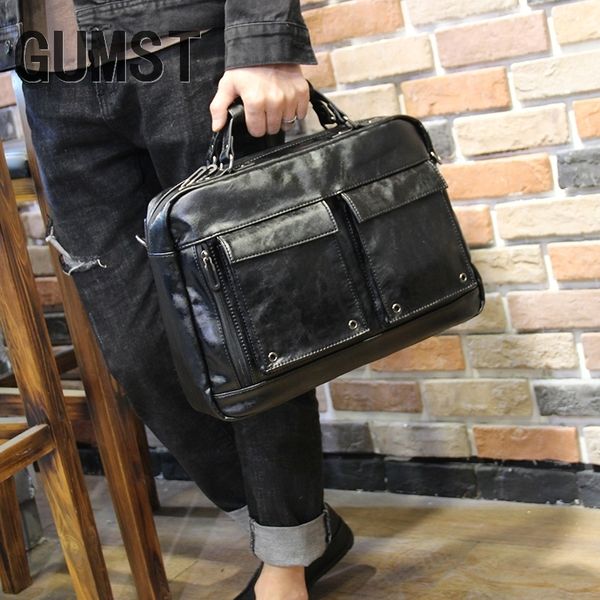 

gumst new fashion men bag leather men's briefcase large capacity business handbags male shoulder messenger lapbags