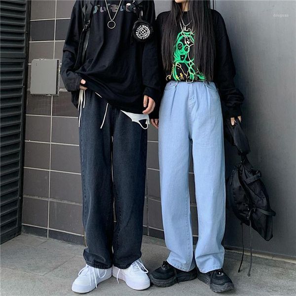 

korean wide-leg jeans men's fashion casual retro straight jeans men streetwear wild loose hip-hop denim trousers mens s-xl1, Blue