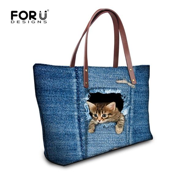 

denim cat handbags women bags blue jean handbag women messenger bags cute animal cat bolsas large travel
