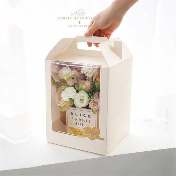 

high-end transparent pvc window flower bouquet packaging boxes hand-carry kraft paper box gift packaging box1