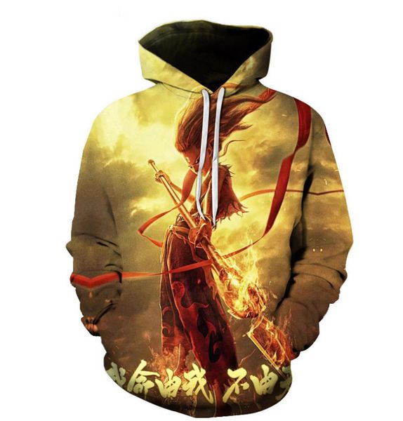

the reincarnation of nezha's demon child" 3d digital printing hoodie, Black;white
