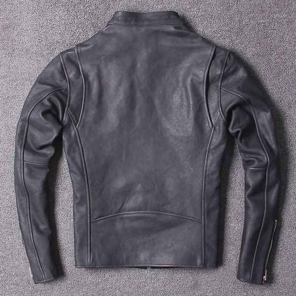

brand designer mens luxury horsehide natural leather jacket vintage coats slim fit stand collar pilot jacket motorcycle overcoat1, Black