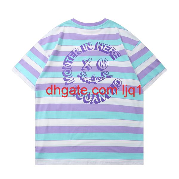 

letter print stripe short sleeve t-shirt men's fashion brand round neck 5 / 4 sleeve harajuku fashion loose half sleeve, White;black