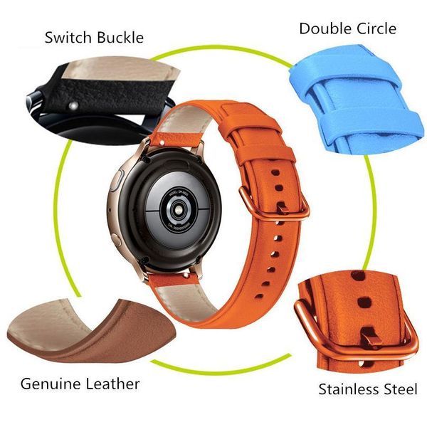 

20mm genuine leather watchband for samsung galaxy watch active 2 42mm smart watch strap for amazfit bip gtr gts st qylgew, Black;brown