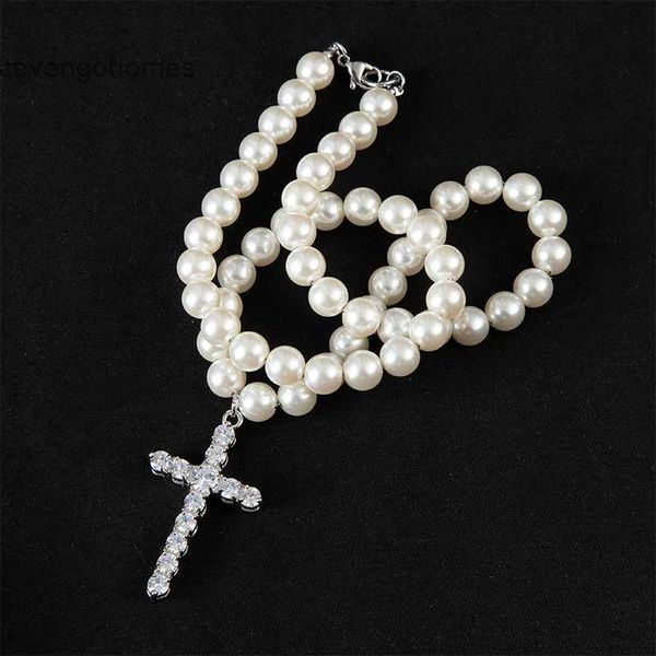 

factoryoqeihop fashion hip diamond cross necklace pearl trend accessories can be, Silver