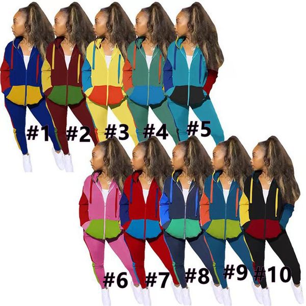 

женщины cousssit concept conserast color patchwork hoodies gooking stipper пальто + леггинсы брюки двухфустный одежда одежда с капюшоном spo, White