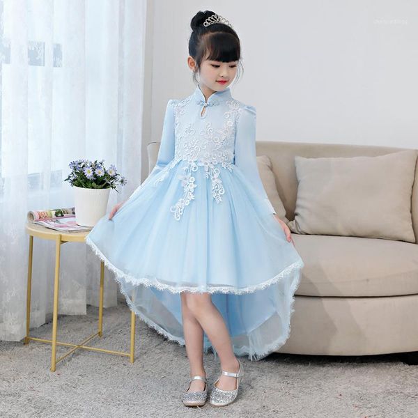 

girls' floral lace high-low ball prom flower girl dress bridesmaid pageant evening party wedding dress for baby girls1, Red