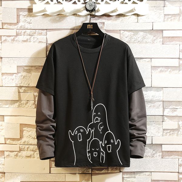 

2021 new ghost print o-neck sweatshirt spring autumn hoodie funny men's hip hop skateboard streetwear clothes oczw, Black