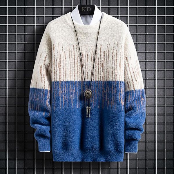 

men's sweaters youth mink fleece sweater autumn and winter wear student jacket thickening trendy half high collar warm clothes, White;black