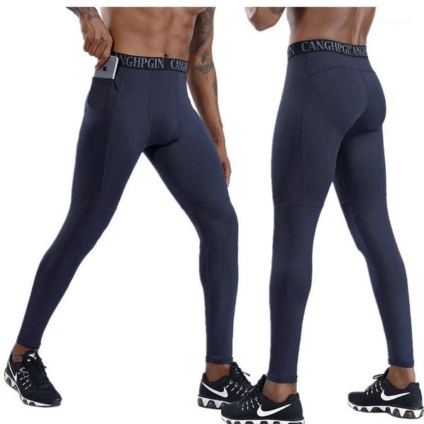 

running tights pants men elastic waist pocket compression leggings fitness pants man gym training skinny leggins hombre1, Black;blue