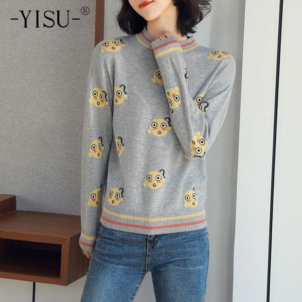 

women's sweaters yisu 2021 autumn winter women sweater o-neck cartoons wool jumper fashion casual all-match female bottoming shirt, White;black