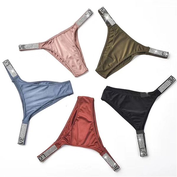

in stock dropshipping for women thongs bikini underwear high rise women's love letter rhinestones panties, Black;pink
