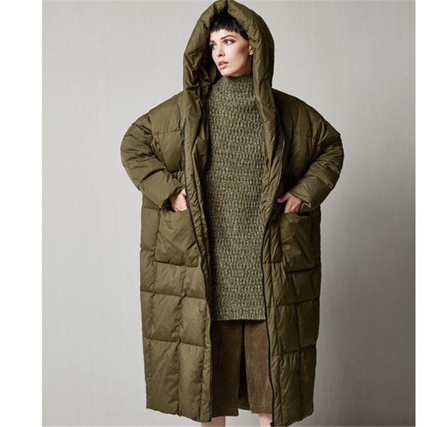 

2021 female new winter plus size with long hoodie loose parkas batwing sleeves duck down fashion puffer coat jgvk, Black