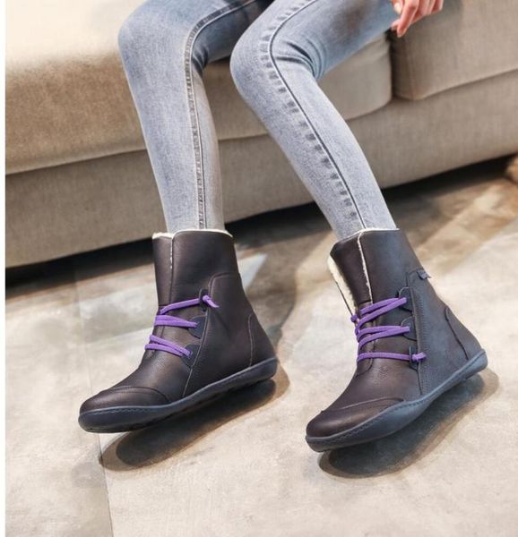 

wool add shoes winter warm leather boots women large size 41 42 43 casual boots women snow footwear, Black