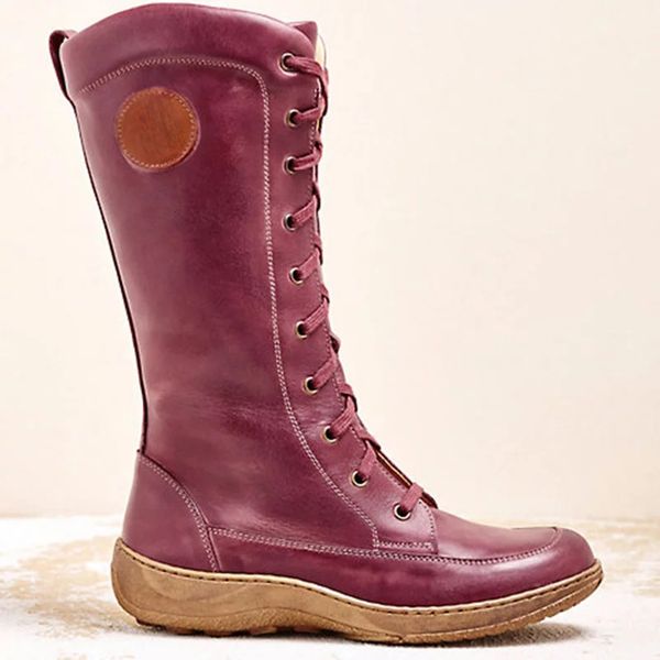 

blwbyl women's warm boots fashion female casual round toe rome retro zipper long boots lace up shoes botas mujer invierno 2019, Black