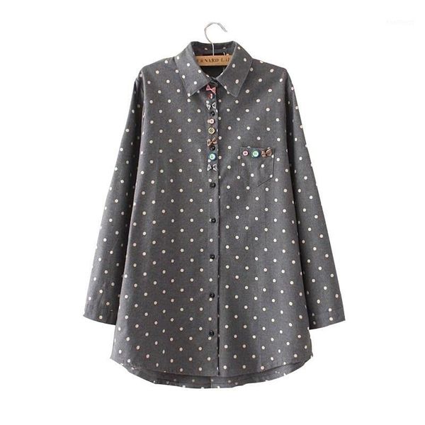 

drop shipping chemise femme ropa mujer women cotton blouse polka dot flared blusas plus size women clothing ladies 1, White