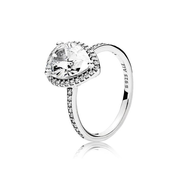 

925 sterling silver cz diamond tear drop wedding ring set box for water drop rings for women girls gift jewelry, Slivery;golden