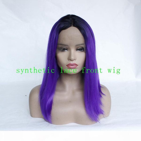 

part fashion girl party wig ombre black purple lace front wig long silky straight baby hair synthetic lacet dark