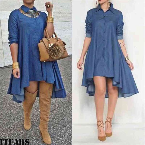 

summer women blue denim shirt ladies long sleeve casual loose shirt mini dress, Black;gray