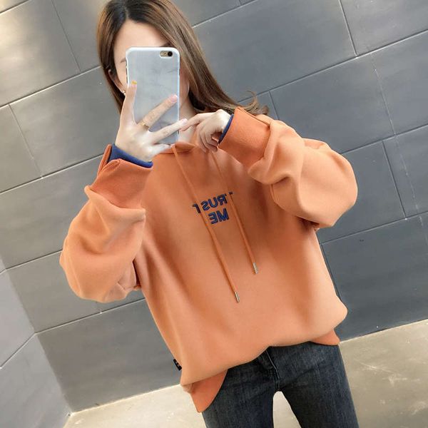

2sf4bplush thickened hooded women's sweater 2020 new foreign style european autumn and winter fashion coat top, Black