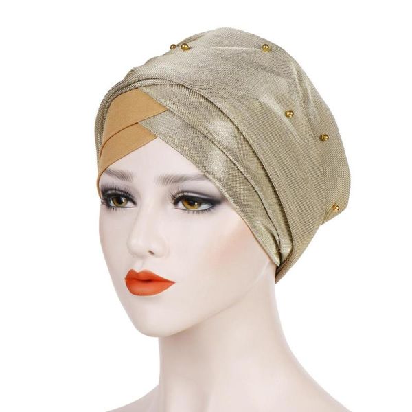

ethnic clothing fashion muslim women cotton pearls beading turban caps elastic beanies chemo cap islamic hijab head scarf bonnet turbante mu, Red