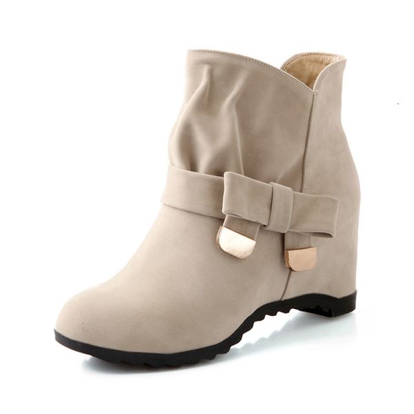 

2021 new women suede height increasing ankle butterfly-knot slip on casual autumn winter shoes ladies flock boots 1 jxxa, Black