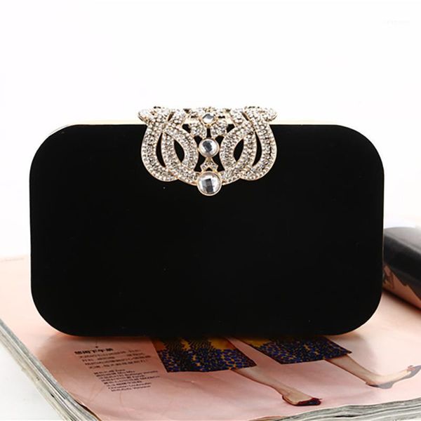 

women new vintage crown evening clutch bag party wedding crystal luxury suede evening square bag bling clutch elegant bags1
