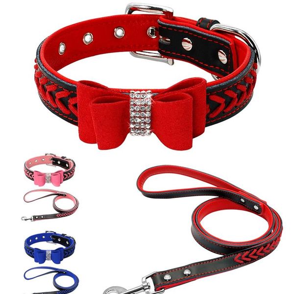 

cute rhinstone small puppy cat dog collar leash set braided bowknot collars lead for small medium dogs chihuahua yorki wmtqkd