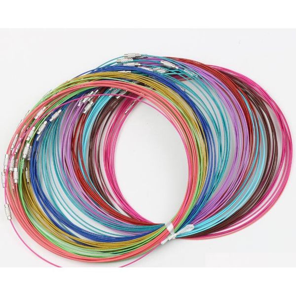 

multi color stainless steel wire cord necklaces new 200pcs/lot chains jewelry 18"l jewelry diy x3ezk, Silver