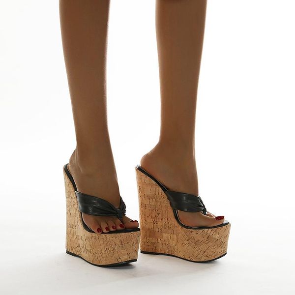 

size 35-42 black high heel slippers 18cm platform wedges shoes for women fashion sandals ladies slippers sandalia feminina