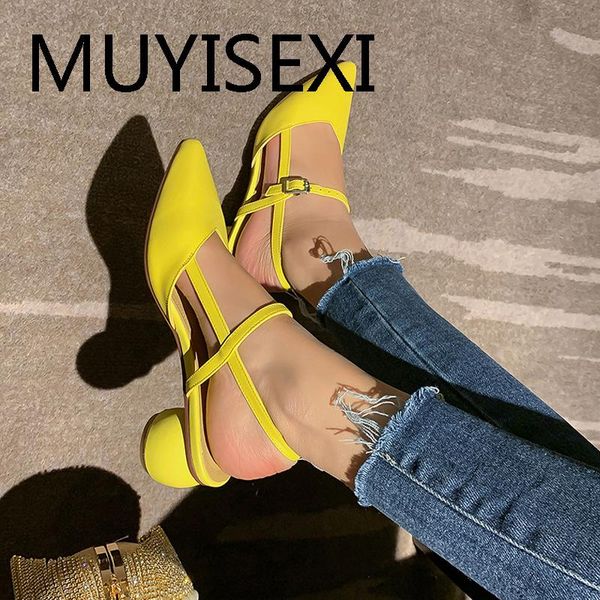

dress shoes slingbacks women pumps 4cm round heel ladies pointed toe work office white yellow plus size lli06 muyisexi, Black