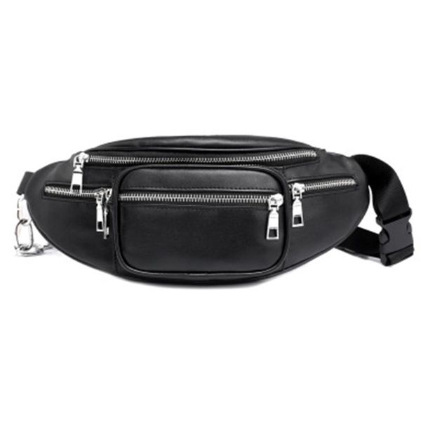 

korean style women waist bag casual pu leather chain shoulder bags zipper chest waist bags